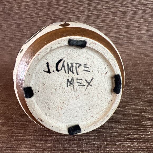 Sign Mexican Tonalá Pottery Vase-Cobalt Blue Flower-6.25″ Folk Art Stoneware VTG - Picture 8 of 8